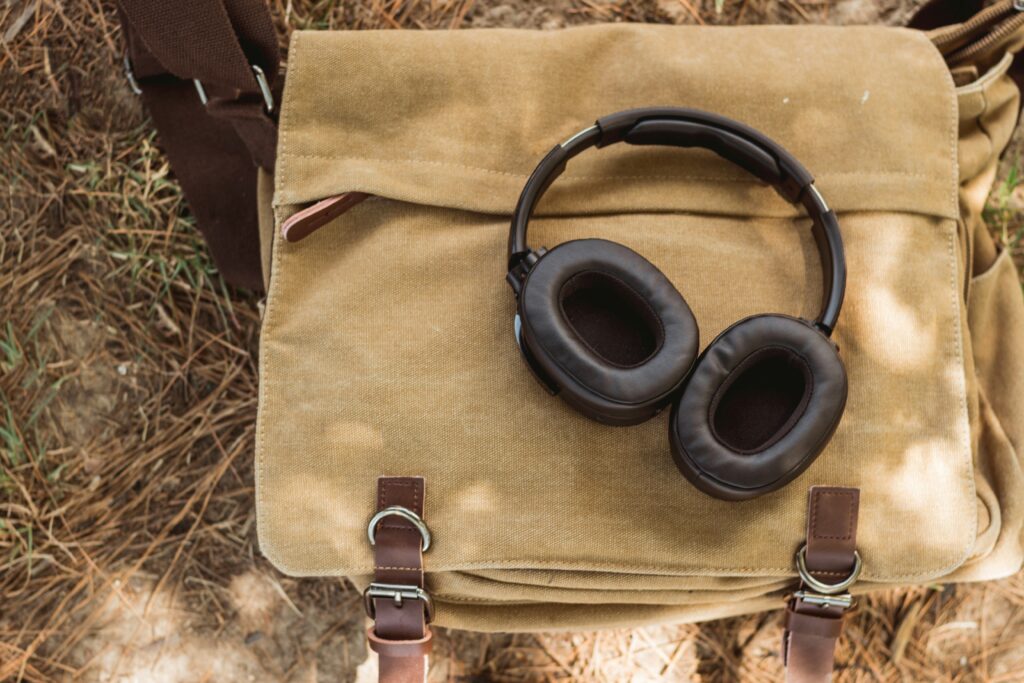 Headphones on a bag